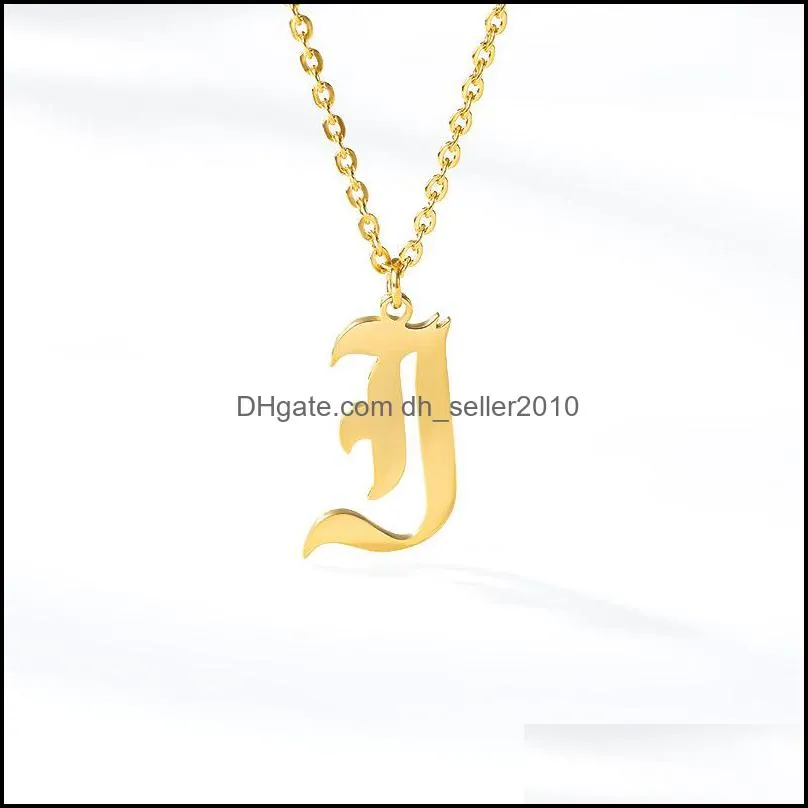 26 initial letter necklaces for women necklace gold chain stainless steel pendant necklaces old english font chains jewelry 157 j2