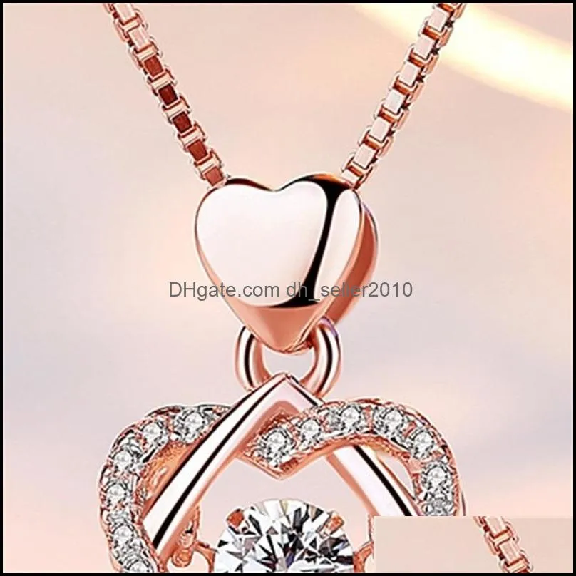 chains design double heart necklace rose gold beating pendant woman fashion choker valentine`s day present 3616 q2