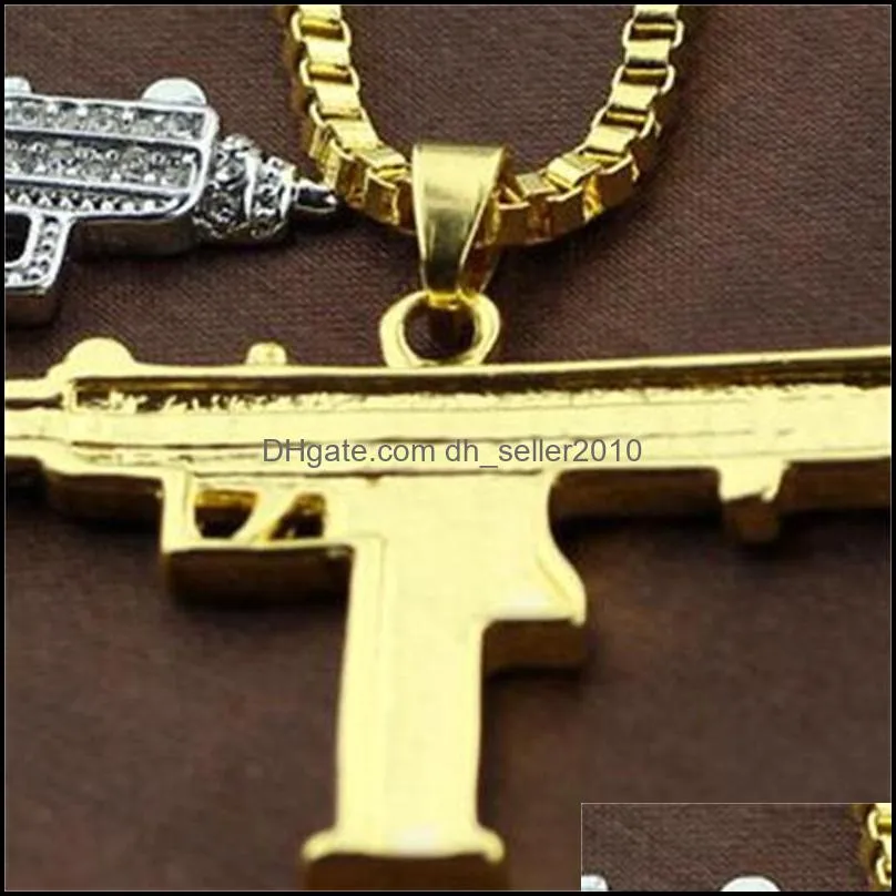 hip hop gun pendant necklace 18k gold silver plated iced out cz diamonds charm pendant cuban chain