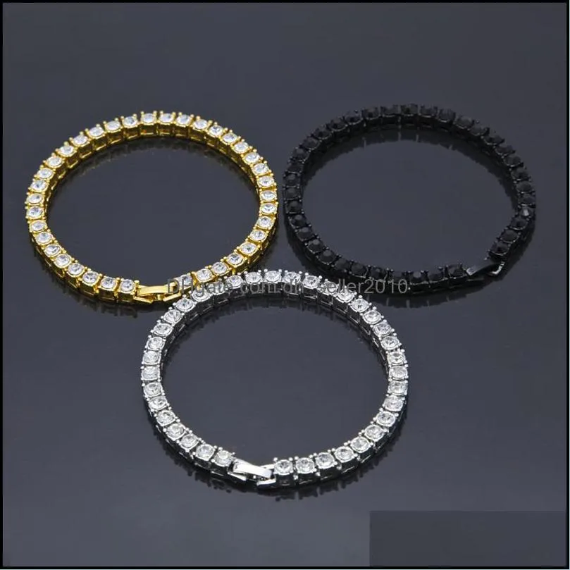 iced out 1 row rhinestones bracelet men`s hip hop style clear simulated diamond 8