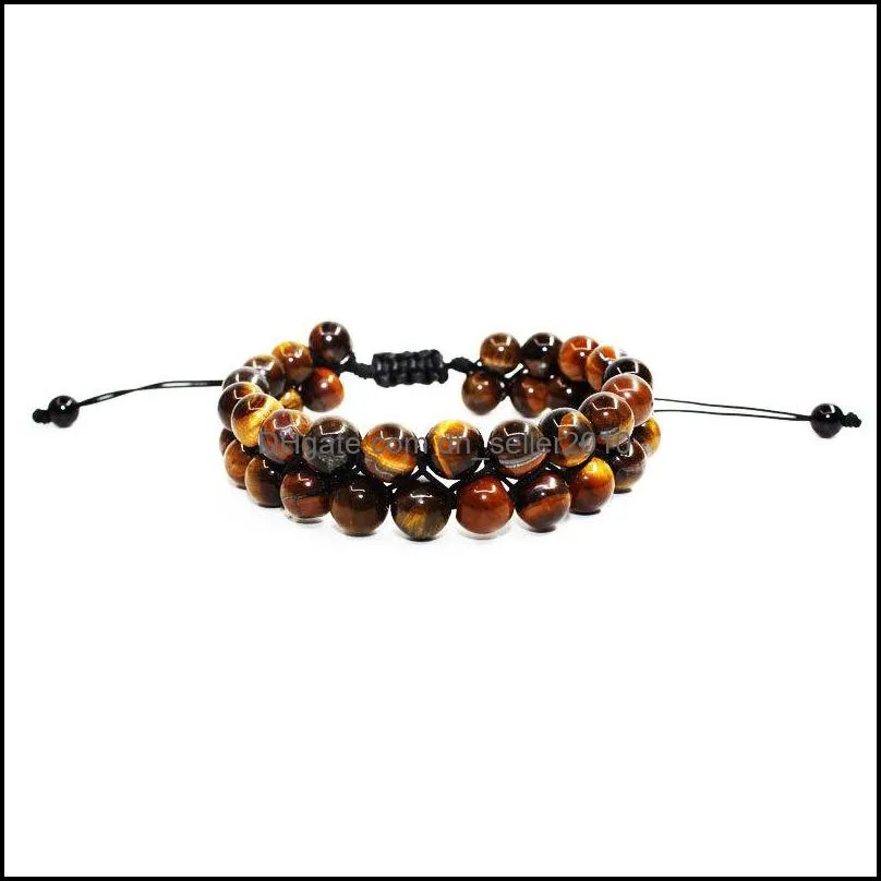 adjustable classic tiger eye natutal stone braided bracelet men handmade double layer handwoven healing bracelets hommes