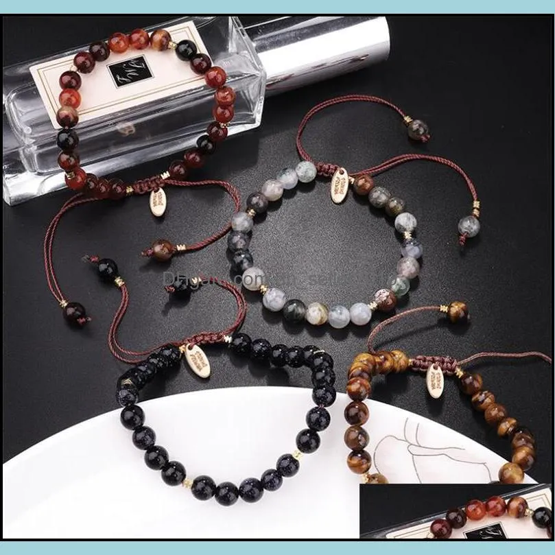 imitation natural stone bracelet weave artifical tiger eye hand string blue sandstone bracelets handwork multi color 5 5qx o2