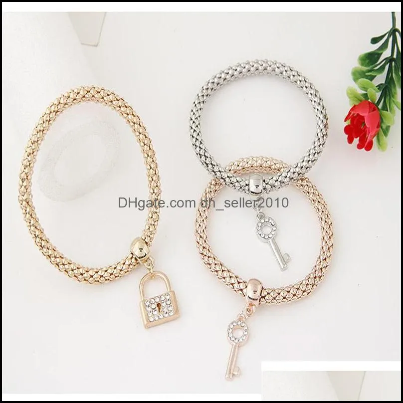 key locket pendant charm braclets bangles women layers gold color bracelets for woman punk pulseras jewelry gifts