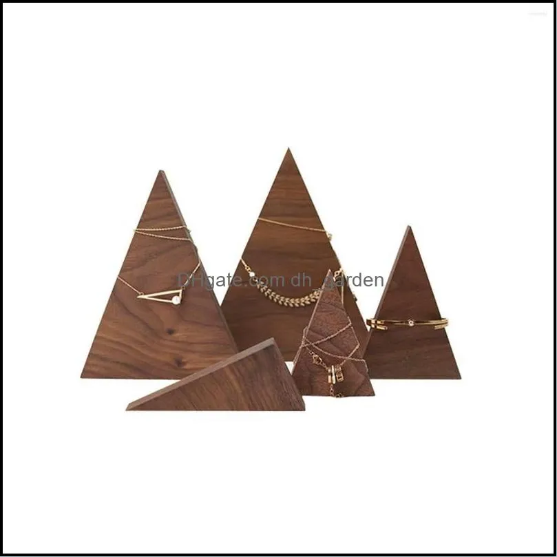 Jewelry Pouches Rectro Brown Triangle High-end Black Walnut Solid Wood Display Stand Storage Po Props Necklace&Bracelet Organizer 1Pc