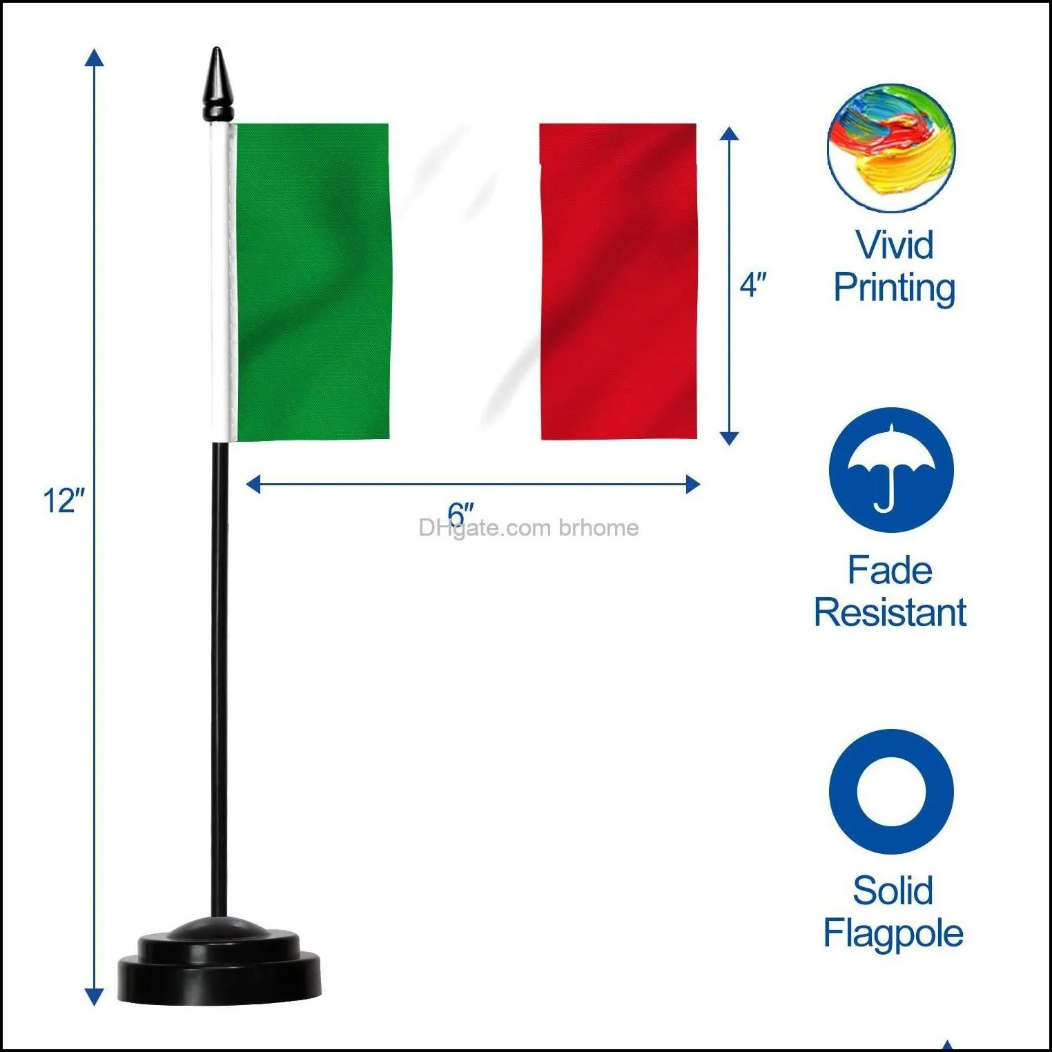 Banner Flags Italy Deluxe Desk Flag Set 6 X 4 Inch Miniature Italian Desktop With 12 Solid Pole Vivid Color And Fade Resistant Brhome