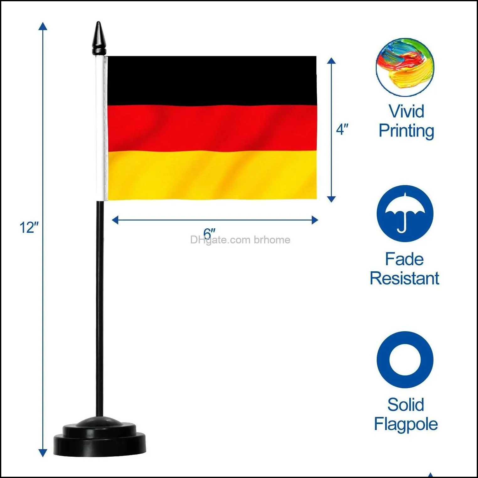 Banner Flags Germany Deluxe Desk Flag Set 6 X 4 Inch Miniature German Desktop With 12 Solid Pole Vivid Color And Fade Resistan Brhome