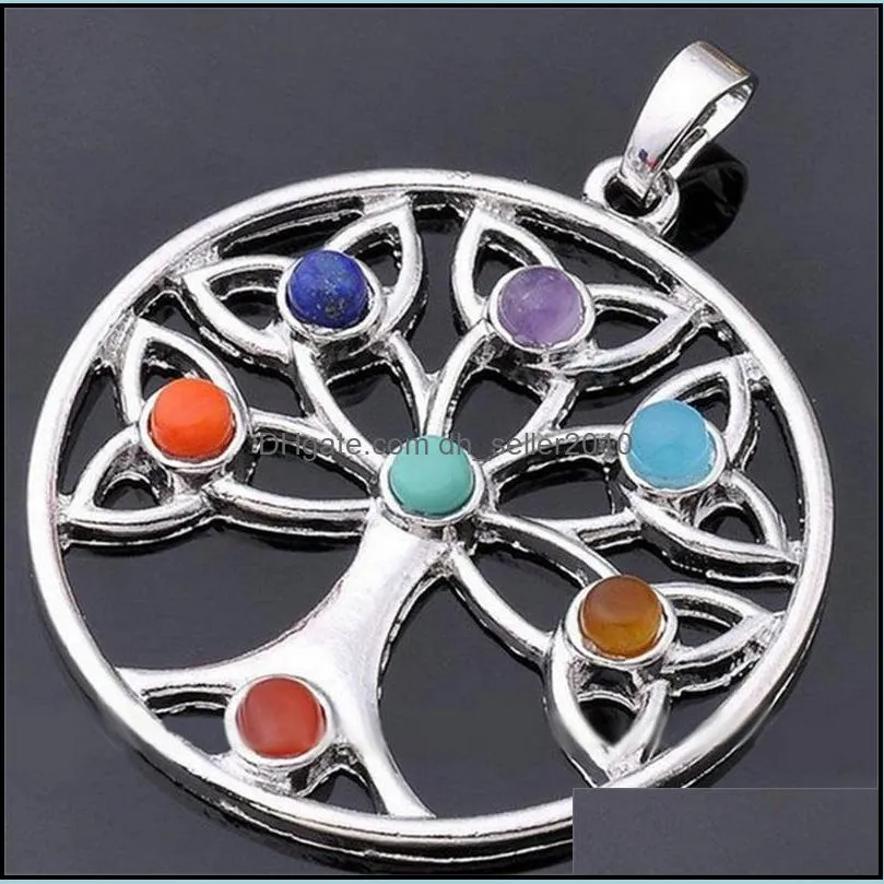 wholesale natural crystal gemstone pendant seven chakra religious pendants alloy inlaid gemstone 012 174 r2