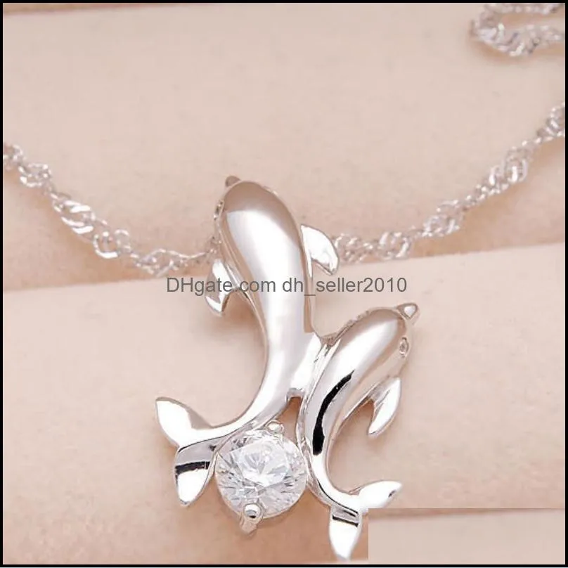 925 sterling silver new woman fashion jewelry crystal zircon  dancing pendant necklace length 45cm