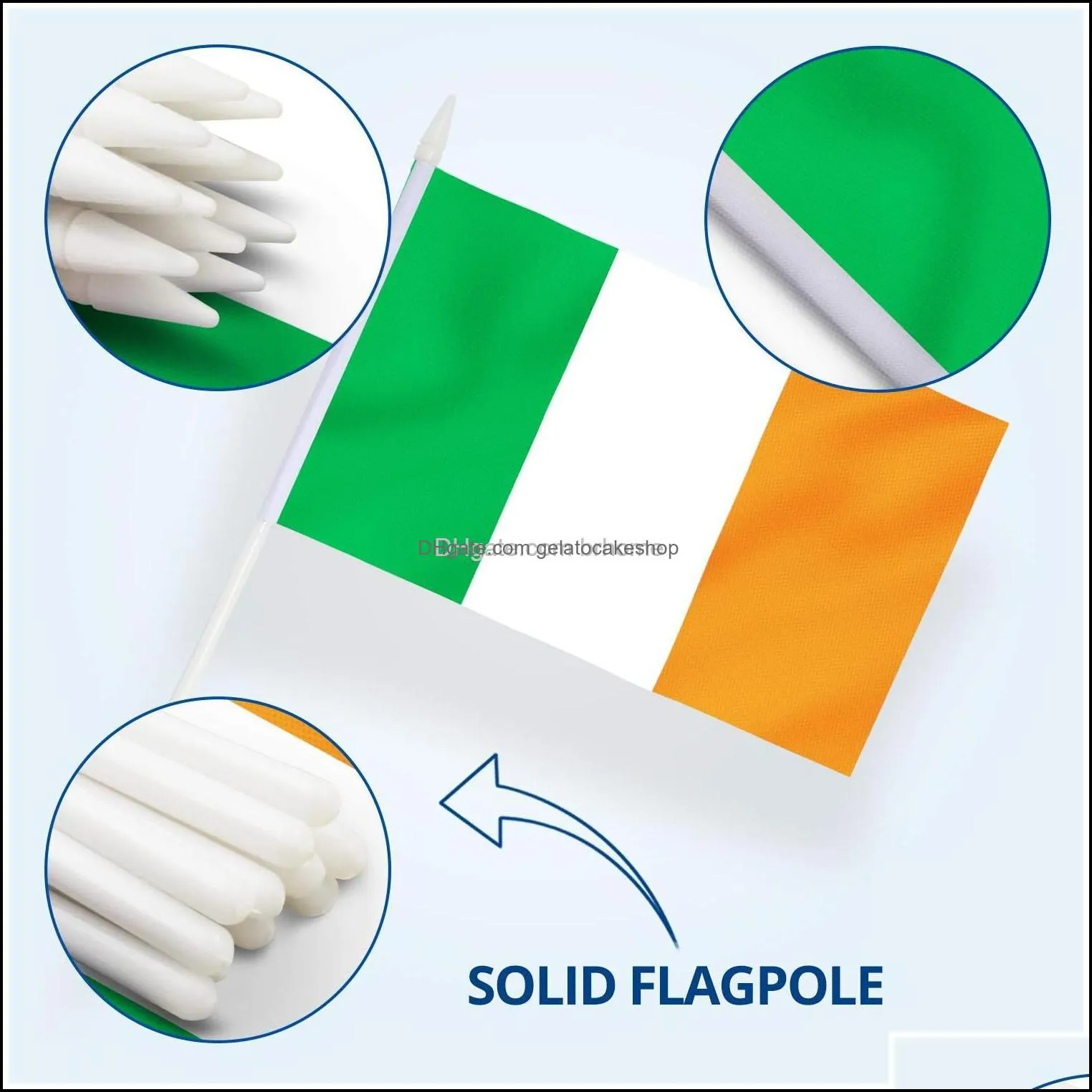 Banner Flags Ireland Mini Flag Hand Held Small Miniature Irish National On Stick Fade Resistant Vivid Colors Hibernian 5X8 Inc Brhome