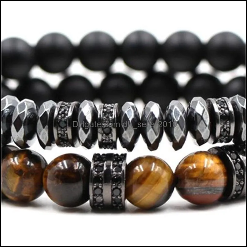 2pcs/set brand new fashion pave cz men bracelet 8mm matte beads with hematite bead diy charm bracelet for men jewelry 104 r2