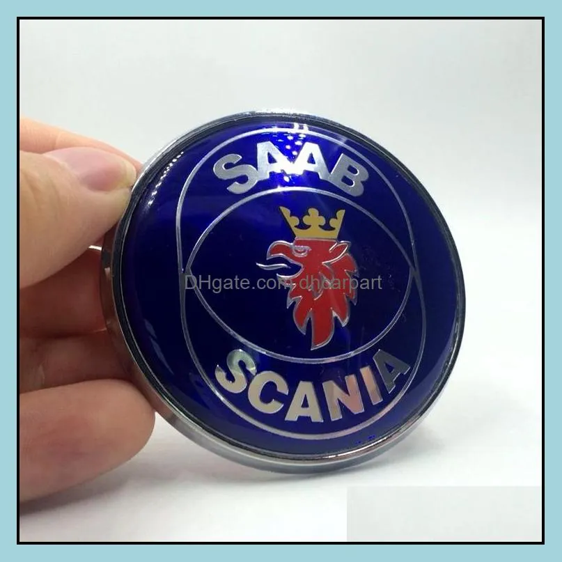 high quality new 68mm saab scania 9-5 95 (98-02) bonnet abs 3pins emblem badge blue logo brand new part 4911541