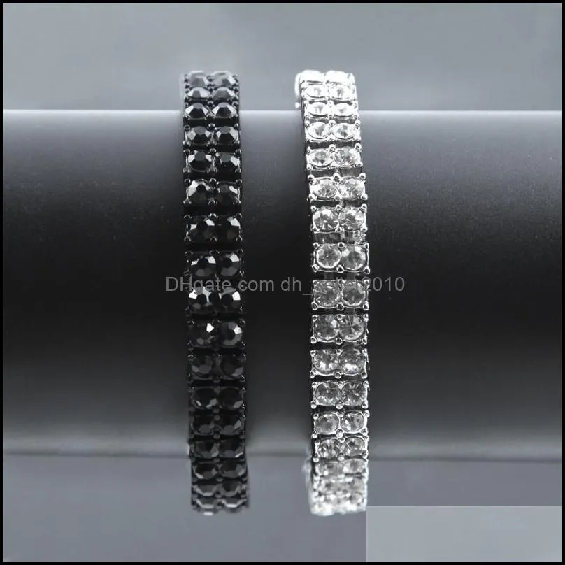 iced out chain bracelet for mens hip hop diamond tennis bracelets jewelry gold plating double row rhinestone bracelet 303 n2