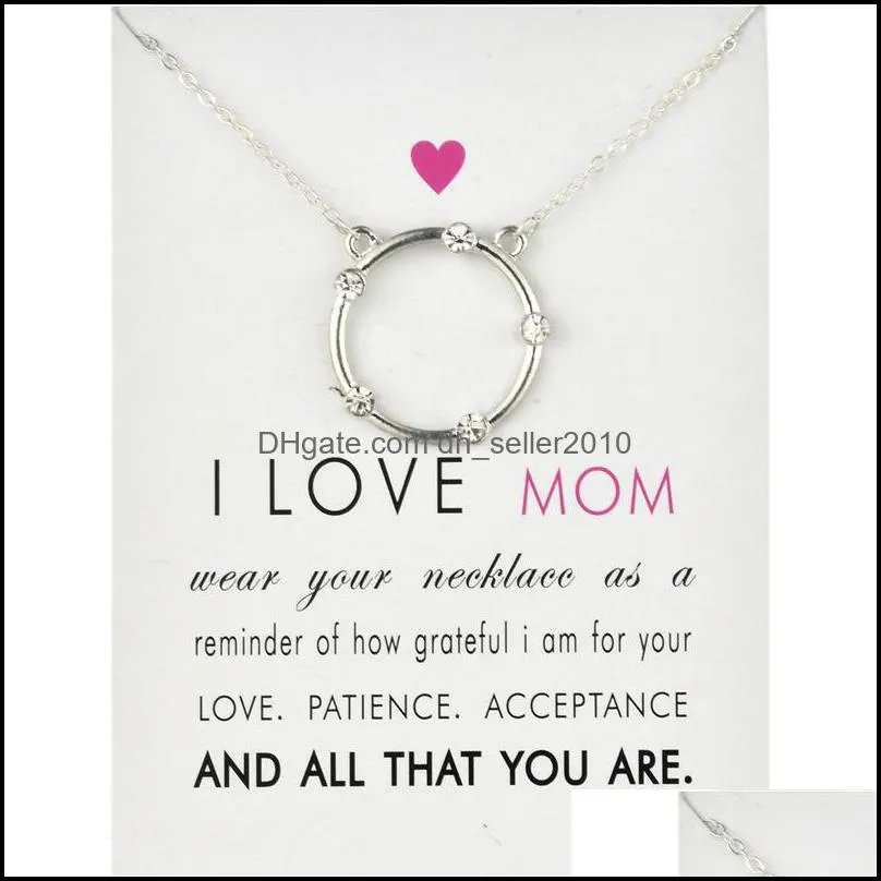 i love mom circle pendant choker necklaces with card gold silver cz chain necklaces for women fashion jewelry for mother`s day gift 819