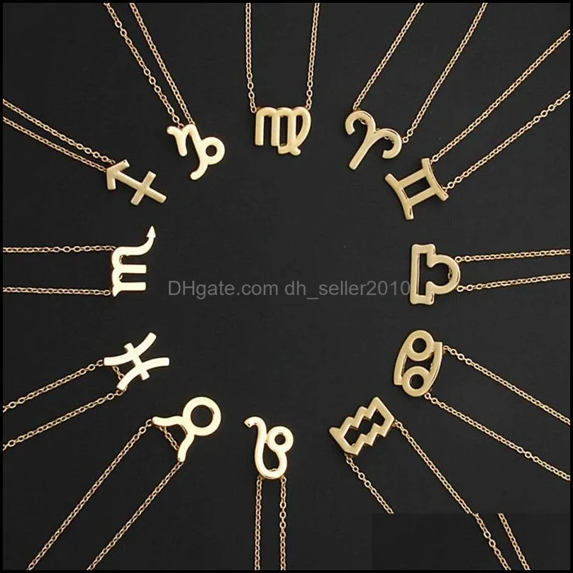 gold silver stainless steel star zodiac sign neckless 12 constellation pendant necklace women gold chain necklace men jewelry gift 1151