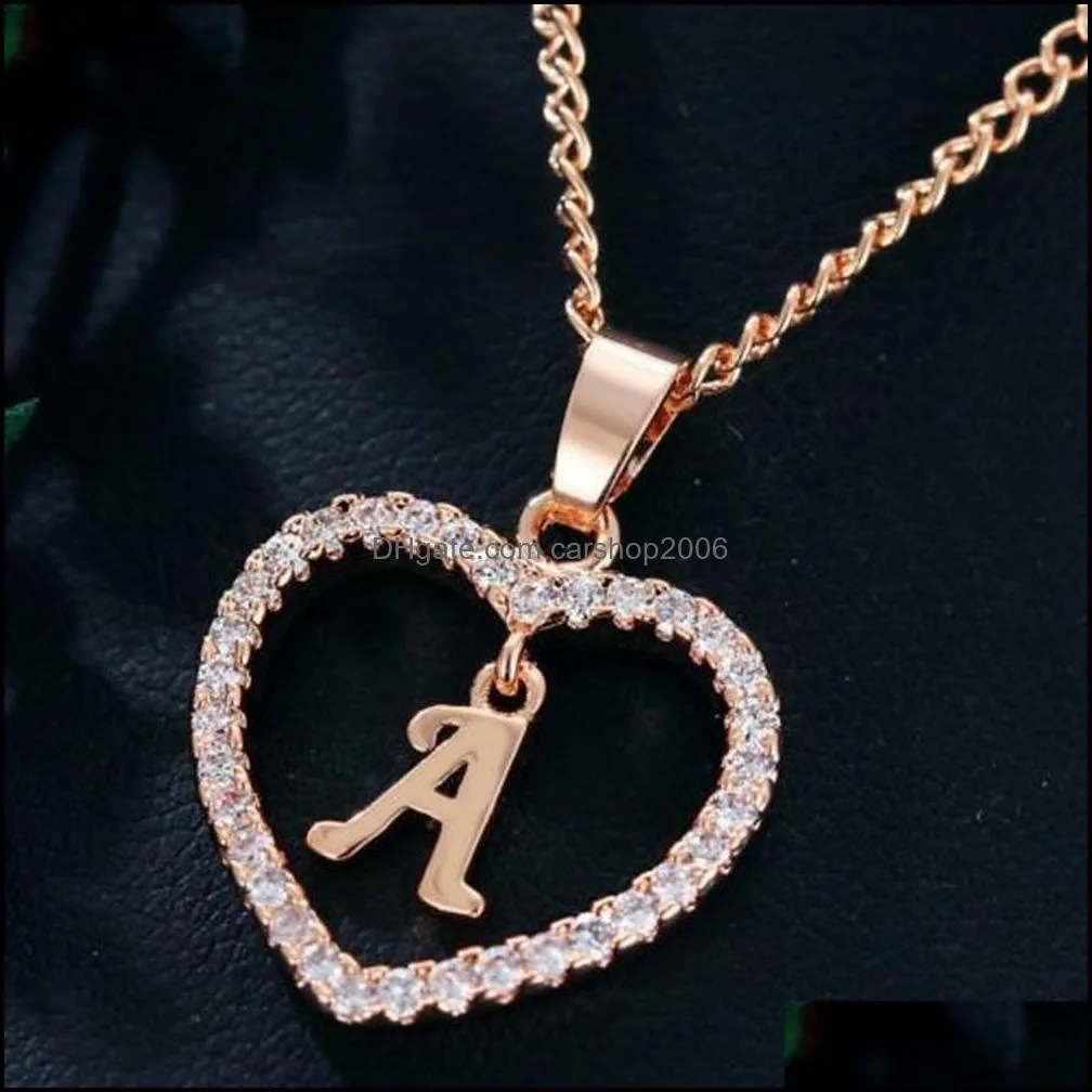 Capital Heart Necklace for Women Girls Charm Personality 26 Letter CZ Love Pendant A-Z Alphabet Necklaces Fashion Jewelry