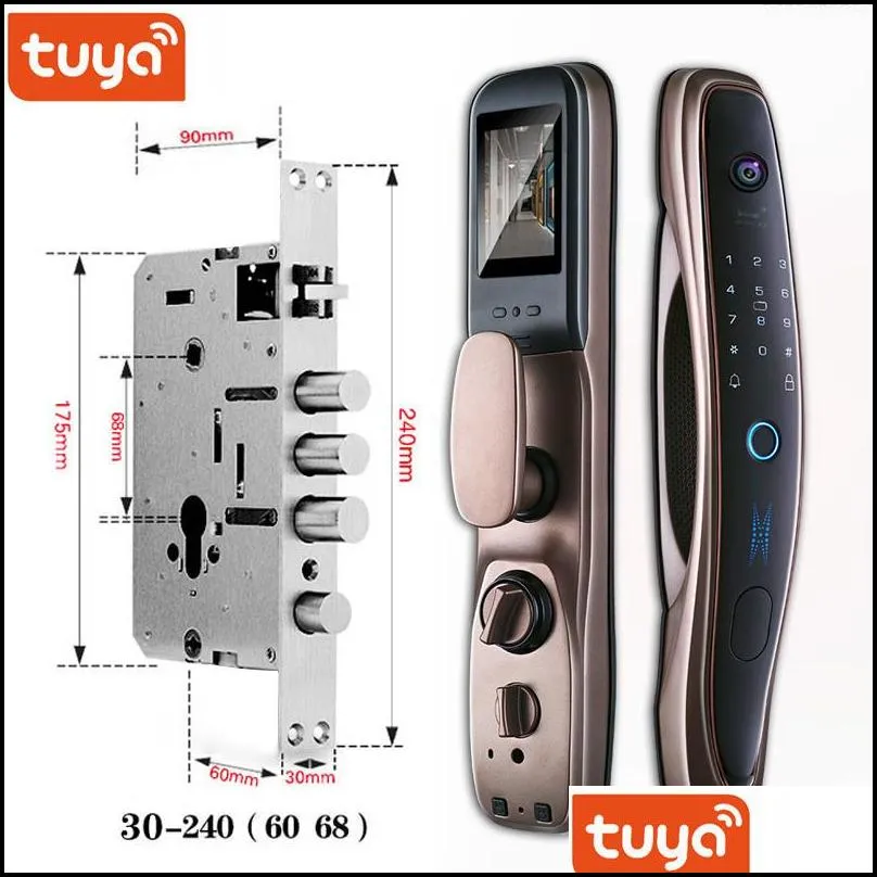 Tuya Smart Lock Surveillance Camera WiFi Wireless Fingerprinty App Unlock Moniton Function With Door Bell 220704