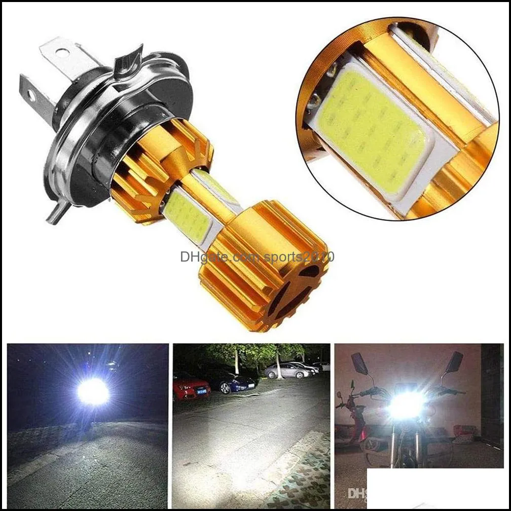 motorcycle led headlight h4 18w led 3 cob headlight bulb 1500lm 6500k hi/lo beam light white for atv moto motorbike accessories