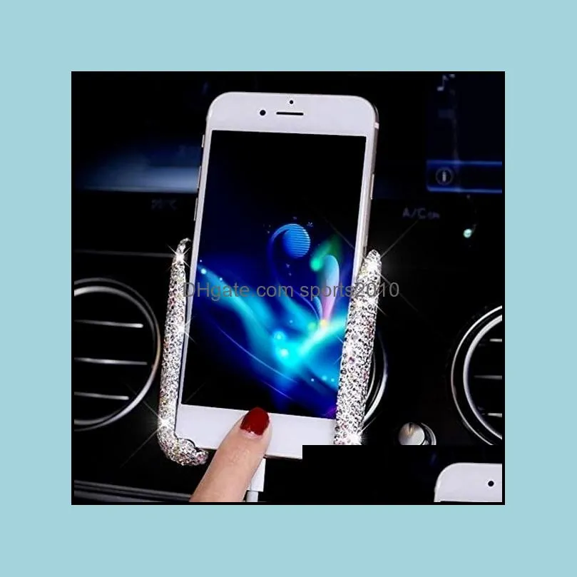 Bling Car Phone Holder Mini Car Dash Air Vent Automatic Phone Mount Universal 360ﾰAdjustable Crystal Auto Stand Phone Holder Accessories for Women and