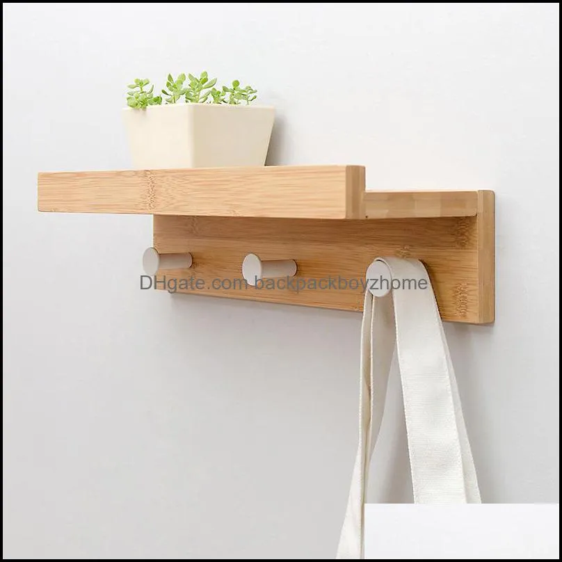 Hooks & Rails Bamboo Floating Wall-Mounted Rack Coat Hook Towel Hanger Holder European Style Dress Wall Door Hat