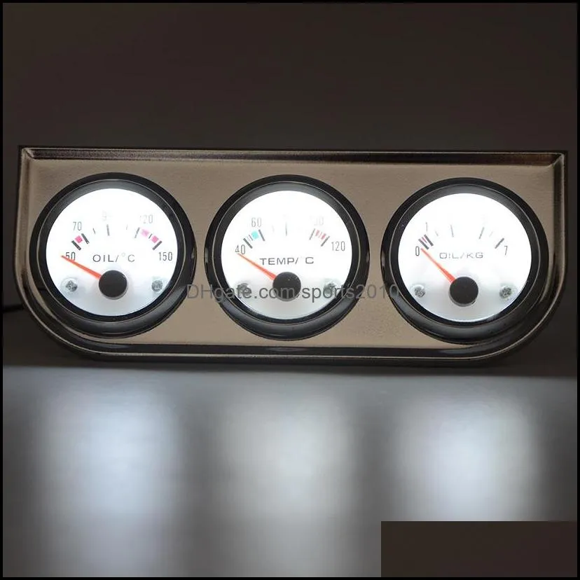3 in 1 kit gauges 52mm water temp oil pressure oil temp gauges chrome housing white face with sensor