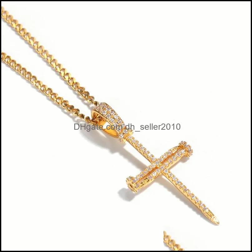 hip hop gold silver iced out cross pendant necklace for mens jewelry with stainless steel  cuban link or twist chain necklaces 1284
