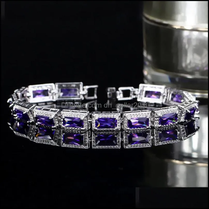 sparkling luxury jewelry wedding bracelets 18k white gold fill multi color 5a zircon cz diamond princess gemstones