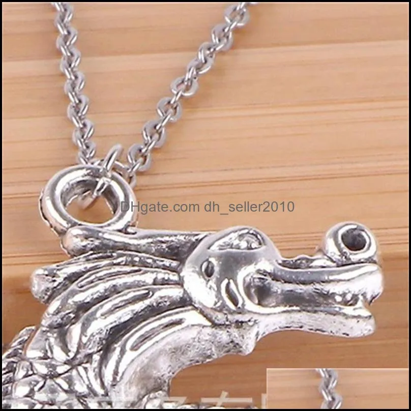 fashion china loong dragon pendants round cross chain short long mens womens silver color necklace jewelry gift