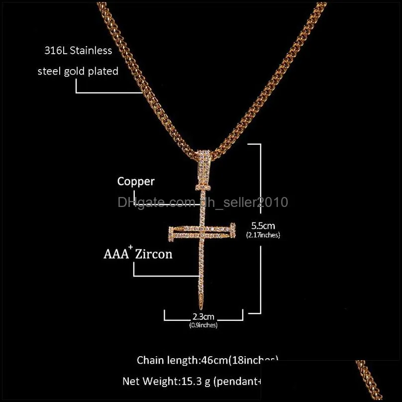 hip hop gold silver iced out cross pendant necklace for mens jewelry with stainless steel  cuban link or twist chain necklaces 1284