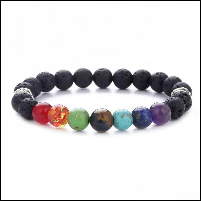 round beaded strands gemstone crystal fashion jewelry healing balance beads bracelets lava diffuser 7 chakra bracelet 8mm