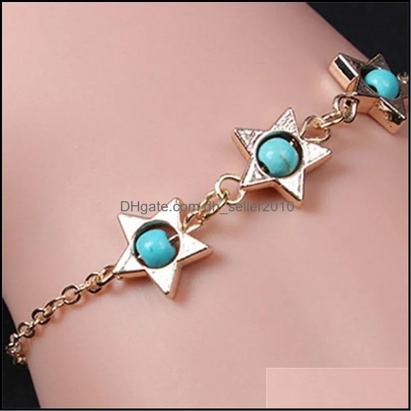 exquisite natural stone bead star pendant bracelet gold silver color fashion women`s accessories jewelry girl gift