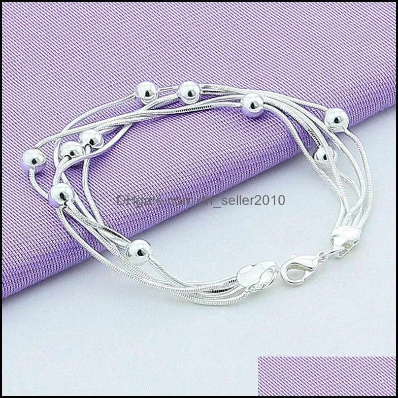 925 sterling silver five snake chain braceletes smooth bead silver bracelet fashion women wedding engagement jewelry 1204 t2