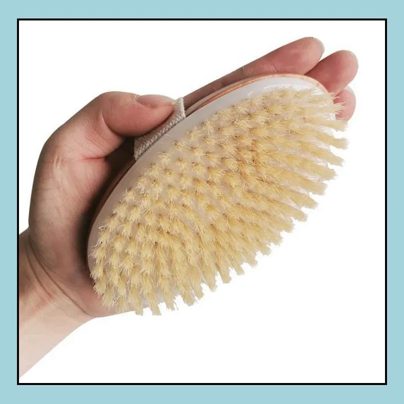 Bath Brush Dry Skin Body Soft Natural Bristle SPA The Brush Wooden Bath Shower Bristle Brush SPA Body Brushs Without Handle EEA1336-3