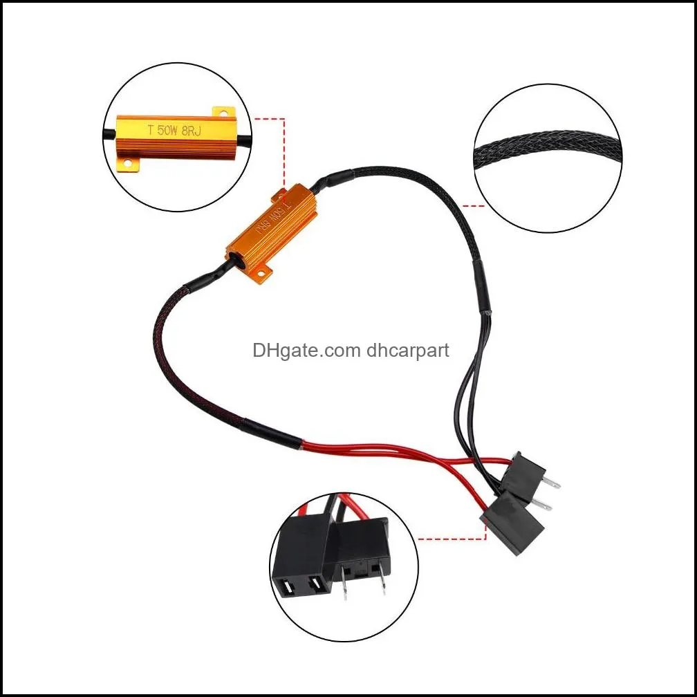 50W 8RJ H7 H11 H1 9005 9006 Headlight Load Resistor LED Canbus Car Fog Lamps Decoder Error Warning Resistance
