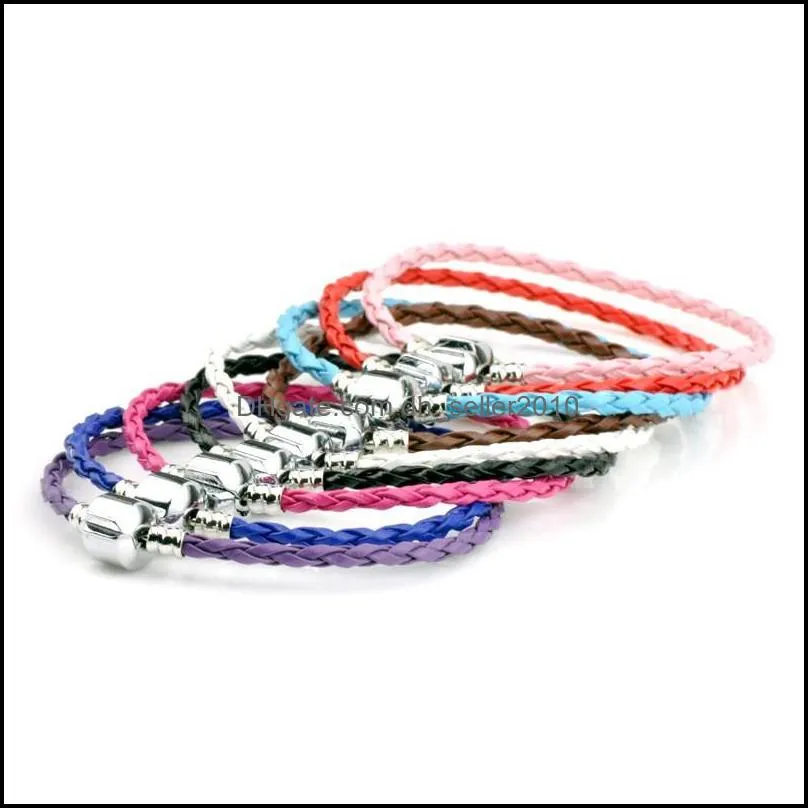 single clasp leather bracelets chains for  bracelets 17cm 19cm 21cm 20pcs/lot 57colors bracelet fit european charm beads