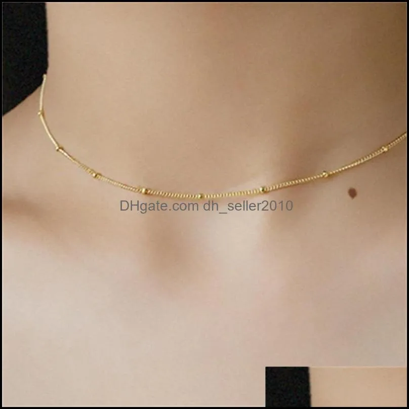 100% 925 sterling silver choker necklace 35cm+5cm short chain gold thin slim luxury beads jewelry rock punk jewels