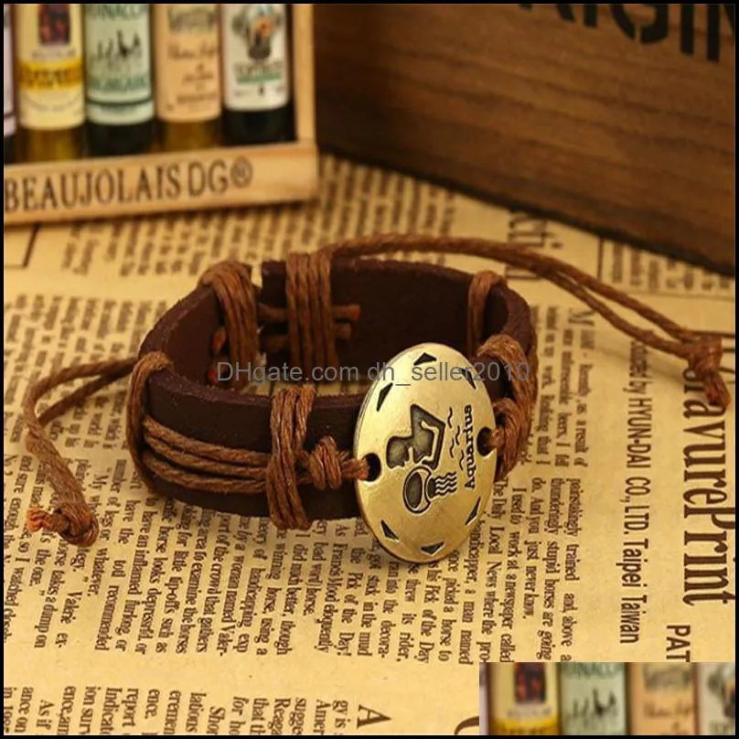 leather bracelet 12 constellation fashion jewelry women mens charm chain bracelets new birthday present christmas 1 6sh k2