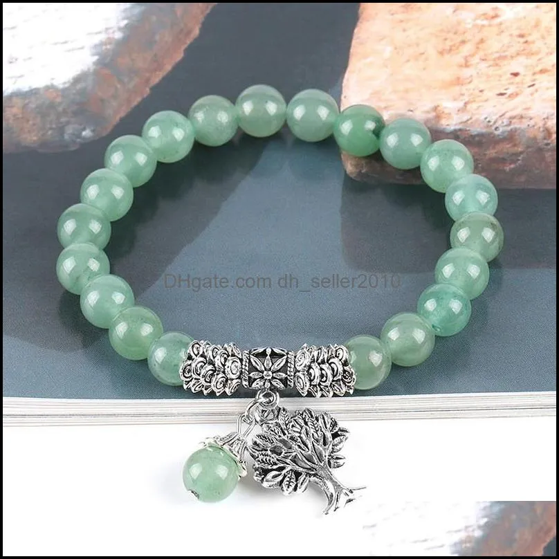 meditation green aventurine women bracelets natural stone yoga mala prayer rosary beads healing reiki tree of life