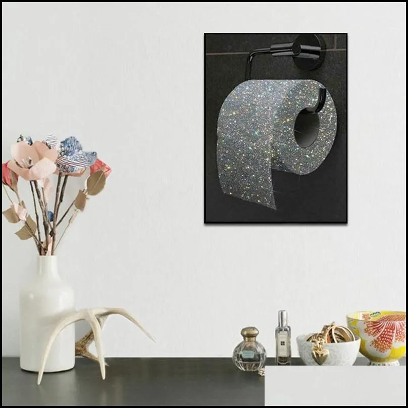 Paintings Funny Shiny Toilet Paper Canvas Painting Wall Art Abstract Black Picture Poster Print Wallpaper Living Room Decoration