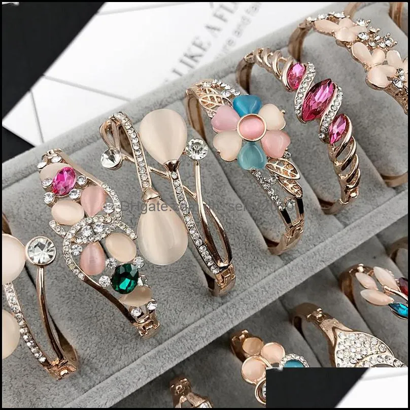 charm bangle bracelet rose gold silver mix different styles wholesale cat eye gem rhinestone jewelry korean fashion bracelet