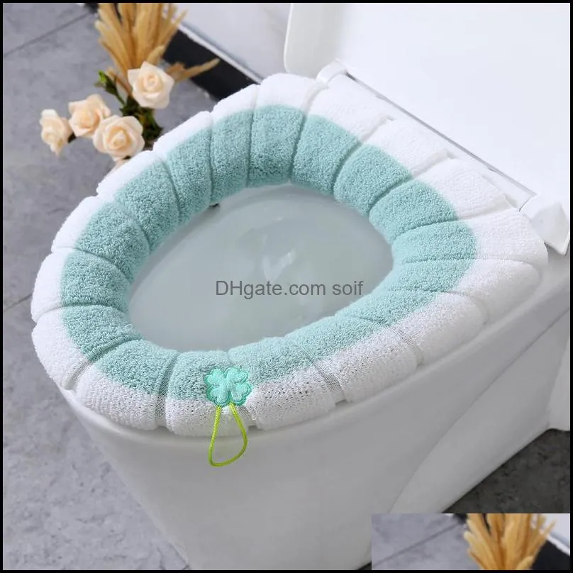 winter warm toilet seat cover washable bathroom pad cushion with handle thicker soft mat knitting warmer closestool mats 20220606 t2