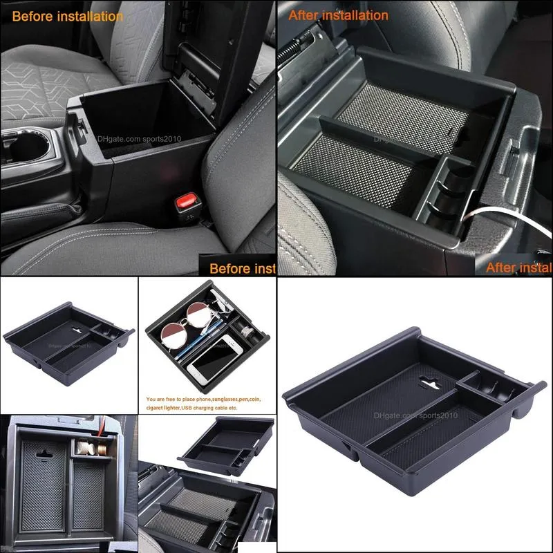 Tacoma 2016-2020 Center Console Organizer Insert ABS Black Materials Tray, Armrest Box Secondary Storage