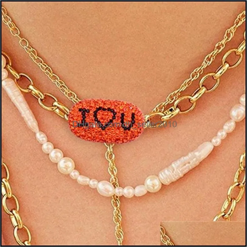 i love u rhinestone paved letter necklaces word link chain soft clay pendants chokers necklace for women anniversary jewelry gifts 2974