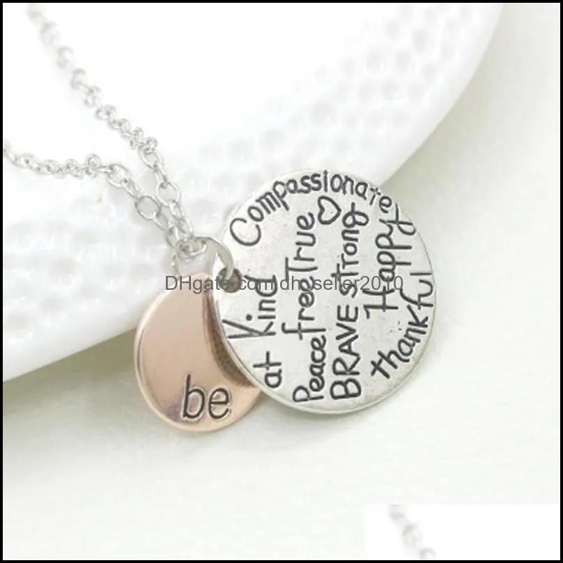 fashion rose gold plated pendant necklaces hand stamped be happy necklace cute coin engraved necklace for women girl jewelry 65 j2