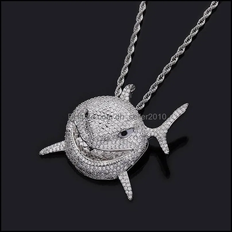 6ix9ine the same large shark pendant full of zircon fashion personality hip hop rap men`s necklace jewelry 269 r2