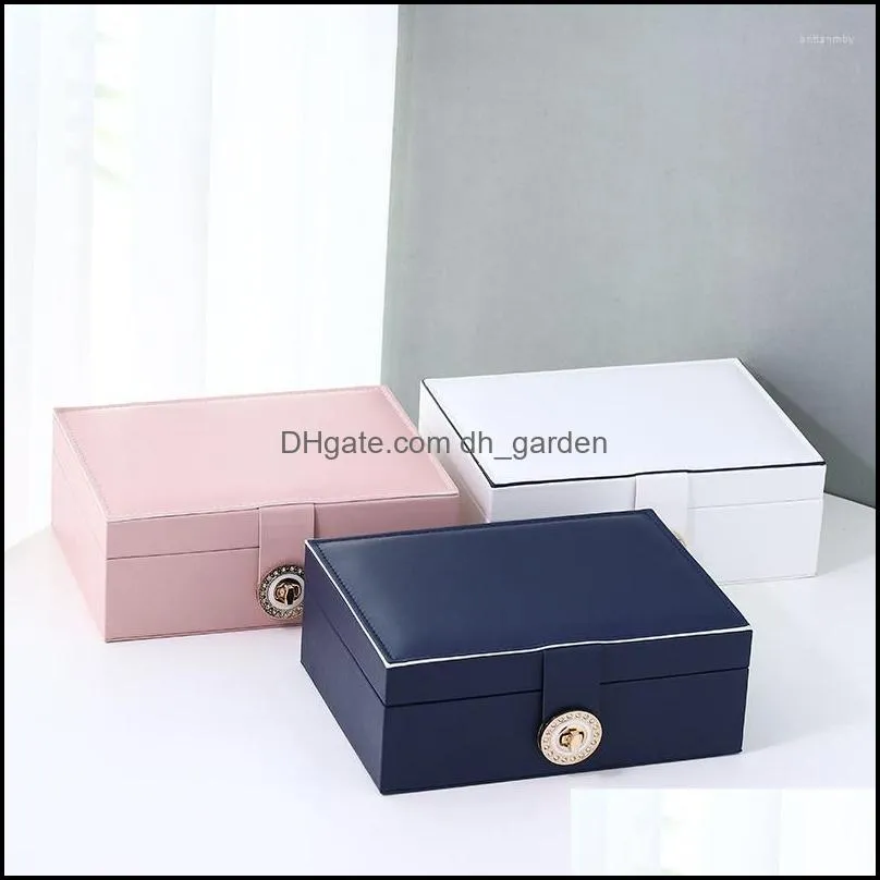 jewelry pouches pu leather double - layer ear stud storage box arge capacity 3 colors with lock organizer
