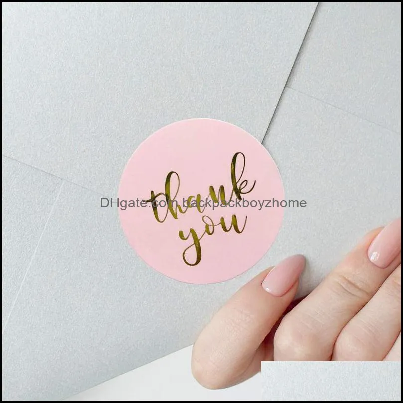 500pcs Gold Foil Thank You Sticker Scrapbooking for Envelope Seal Labels Stickers Pink White Pink Stationery Sticker