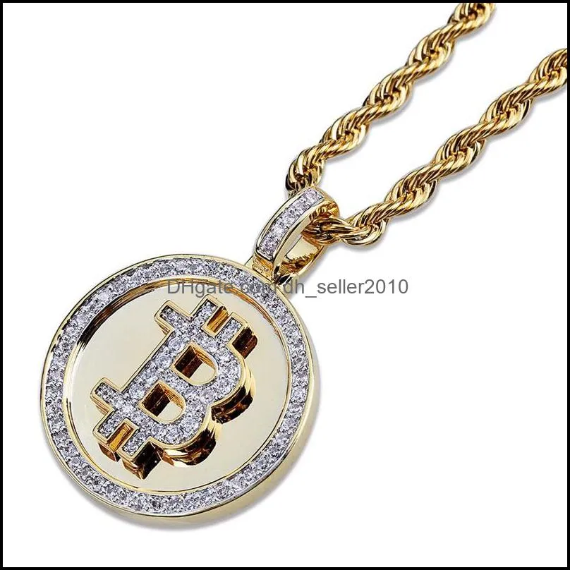 hip hop jewelry iced out coin pendant necklace gold chain for men zircon pendant mens necklace