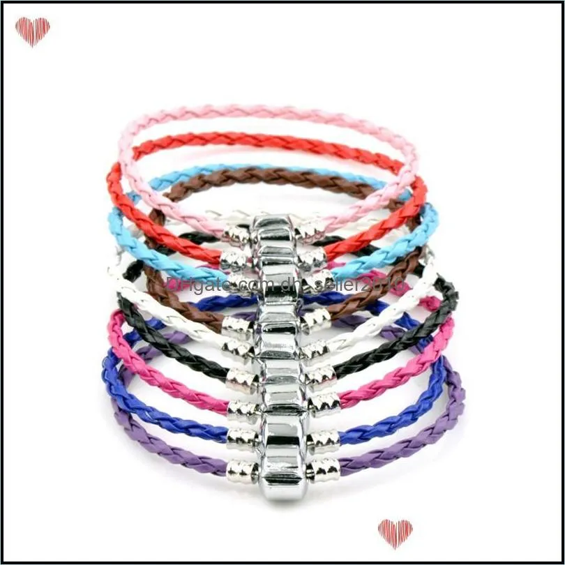 single clasp leather bracelets chains for  bracelets 17cm 19cm 21cm 20pcs/lot 57colors bracelet fit european charm beads