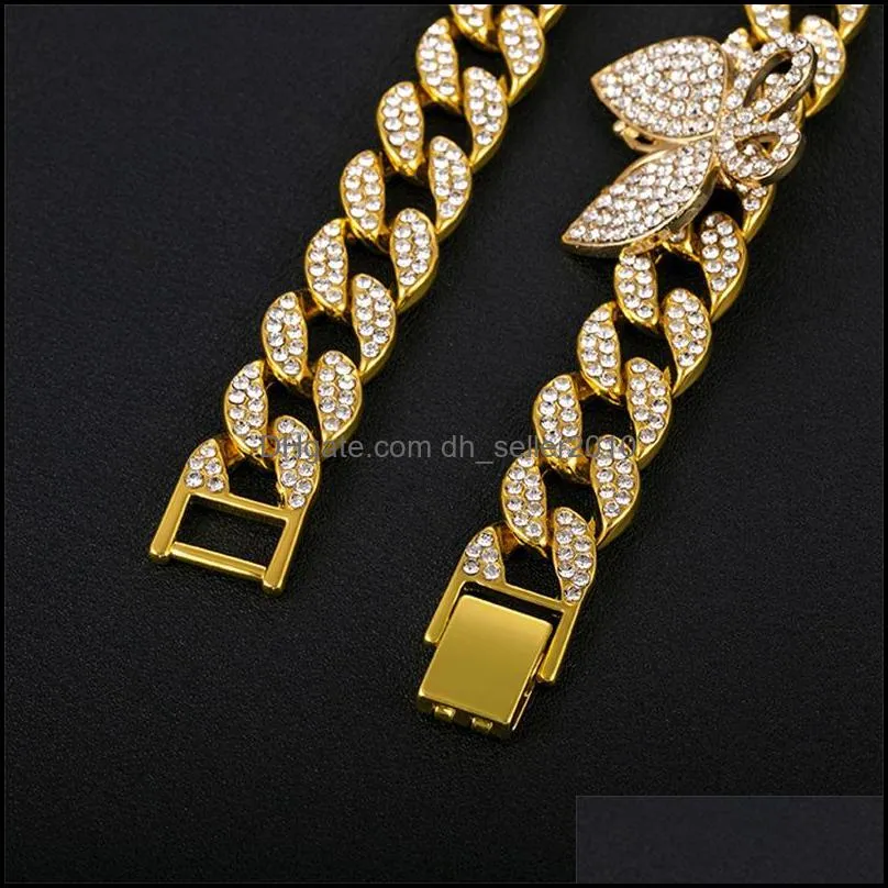 iced out cuban link chain butterfly choker necklace mens womens gold silver hip hop necklaces jewelry 18inch 1118 b3