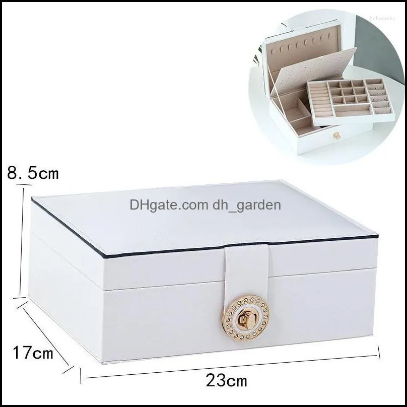 jewelry pouches pu leather double - layer ear stud storage box arge capacity 3 colors with lock organizer